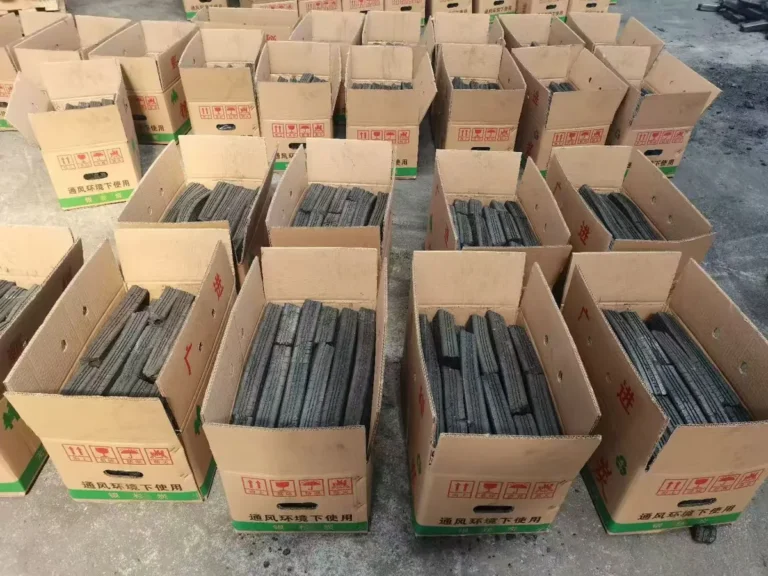 Charcoal packaging pallets in warehouse ready for bulk export shipment
